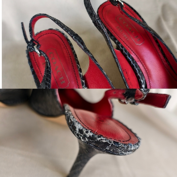 Coach Elegant Gray Snakeskin Pointed Toe Slingback Heels - Picture 7 of 8